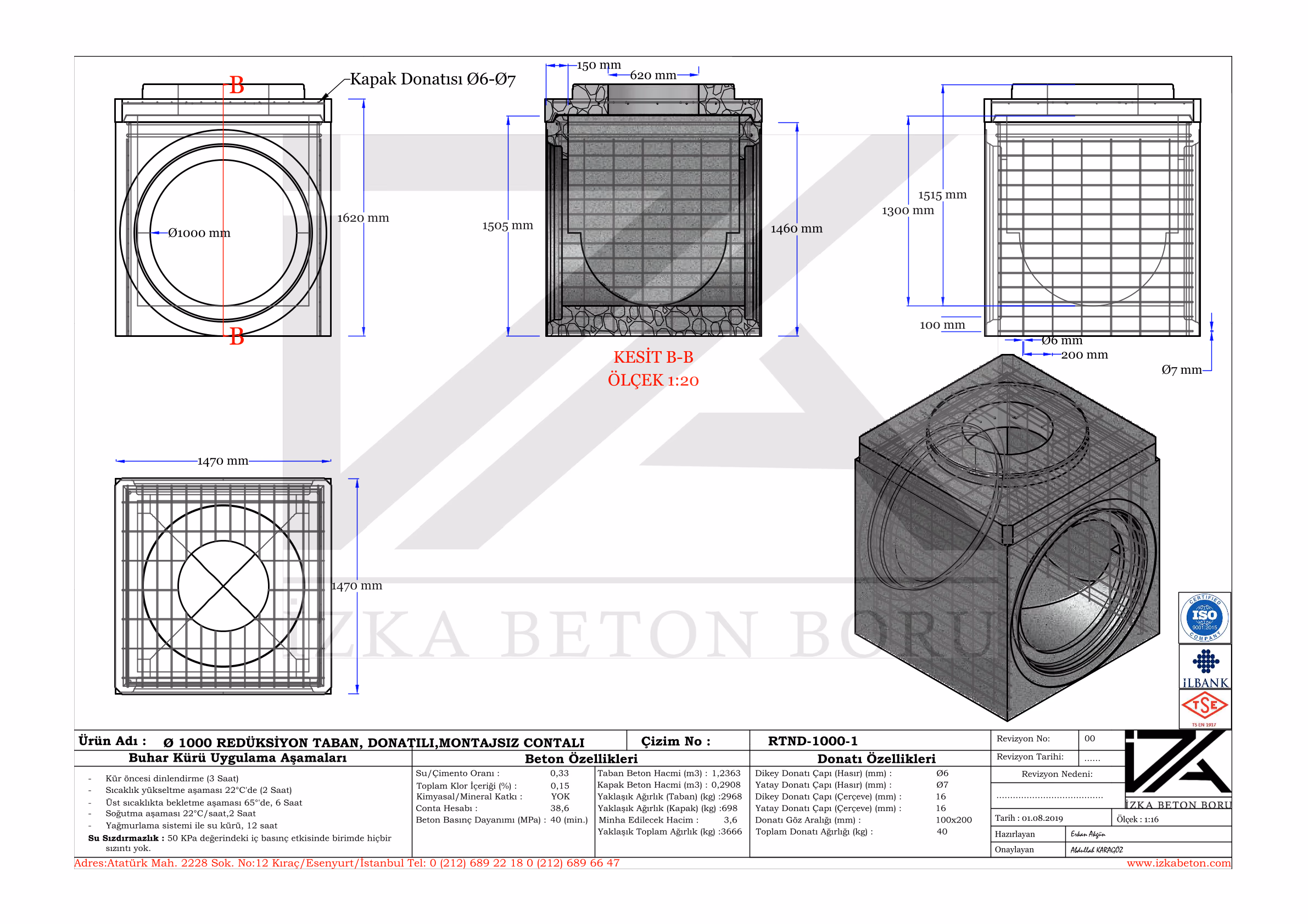 1000x1000mm Muayene Baca Rediksiyonu Teknik Çizim