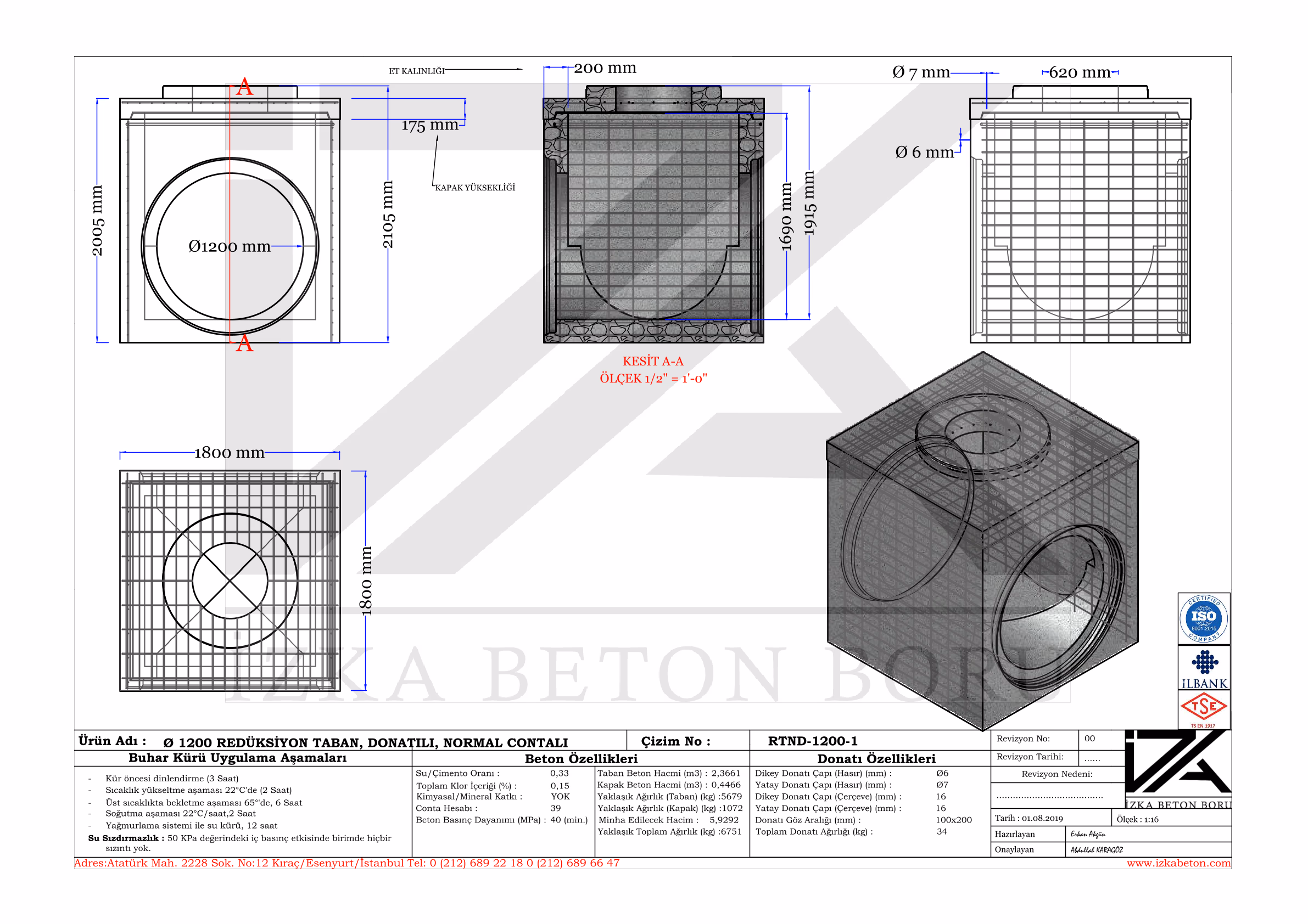 1000x1200mm Muayene Baca Rediksiyonu Teknik Çizim