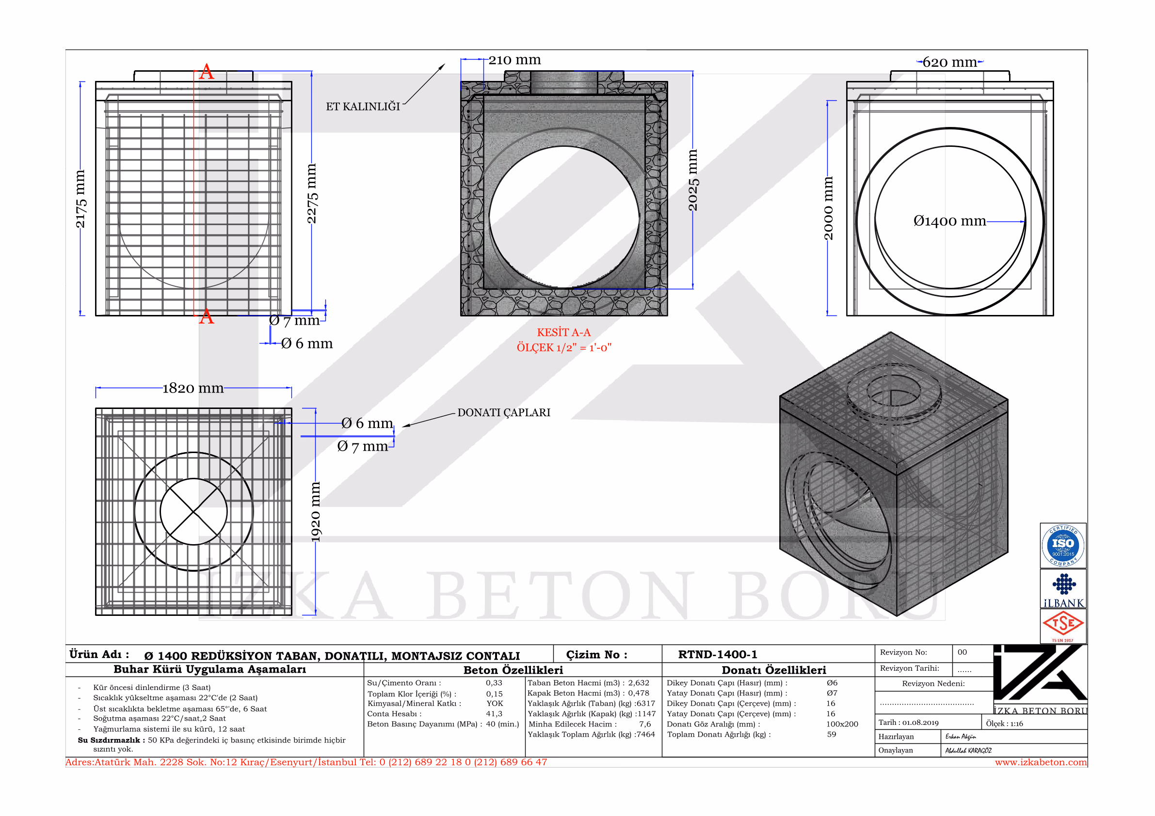 1000x1400mm Muayene Baca Rediksiyonu Teknik Çizim