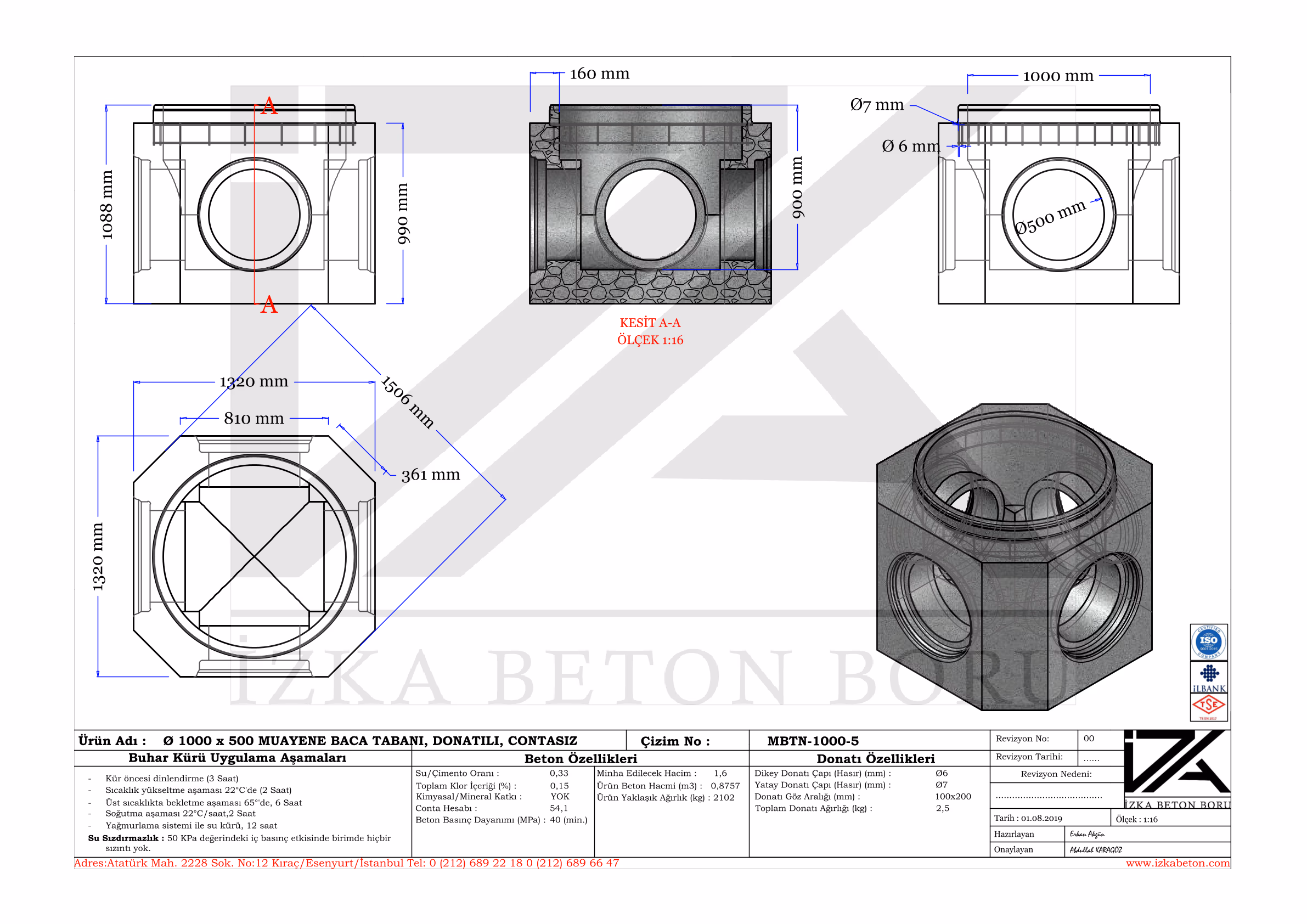 1000x500mm Muayene Baca Tabanı Teknik Çizim