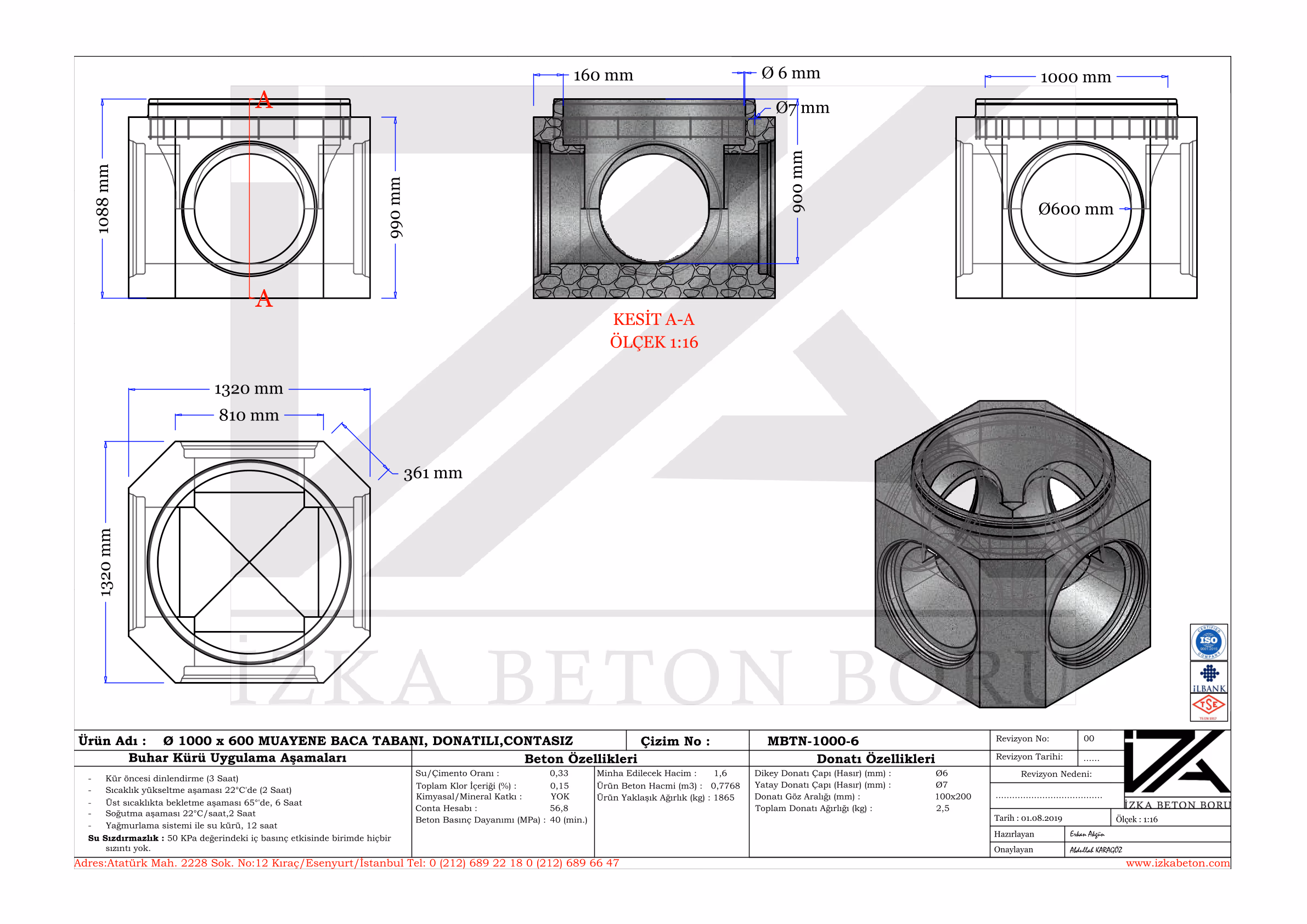 1000x600mm Muayene Baca Tabanı Teknik Çizim