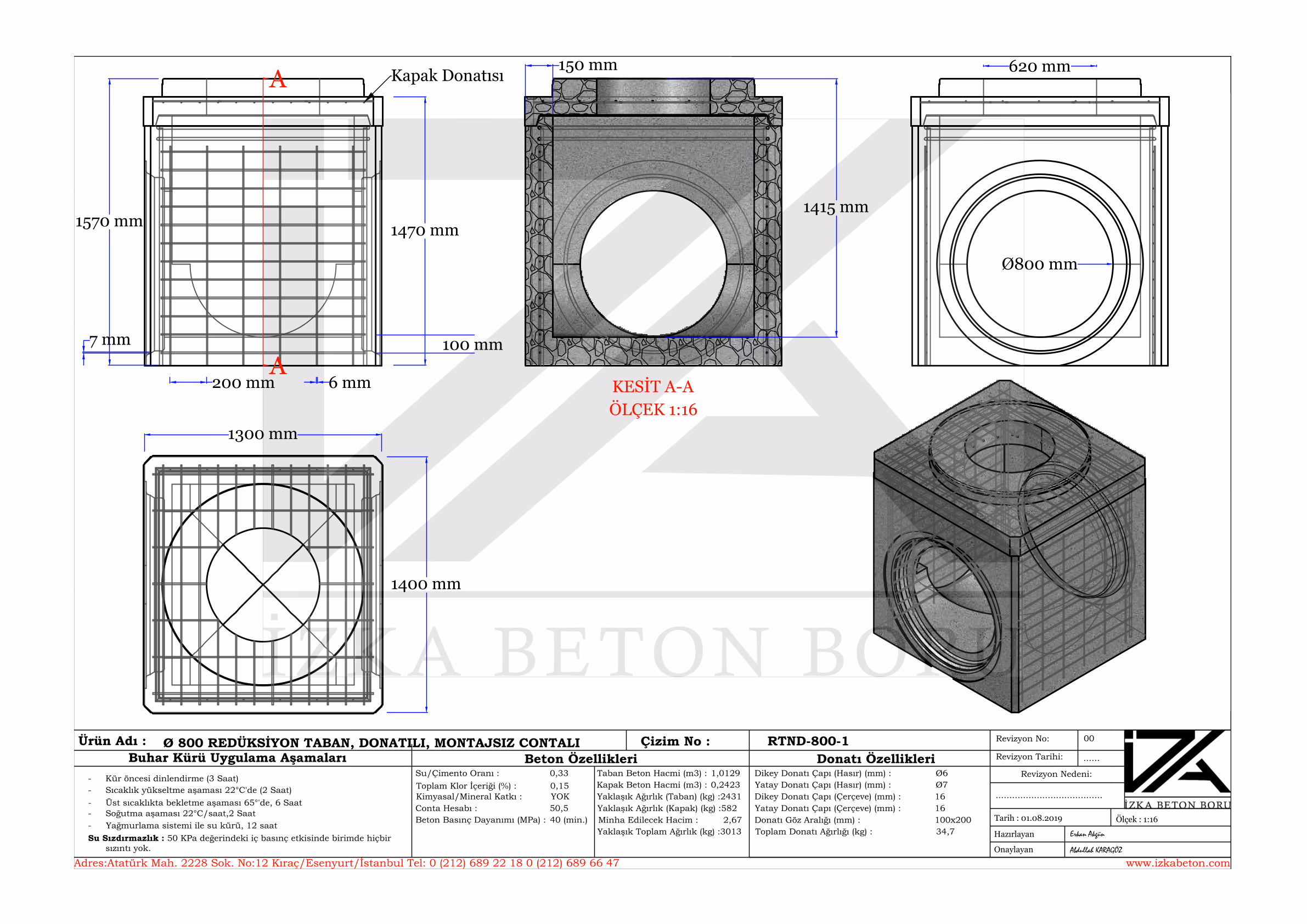 1000x800mm Muayene Baca Rediksiyonu Teknik Çizim