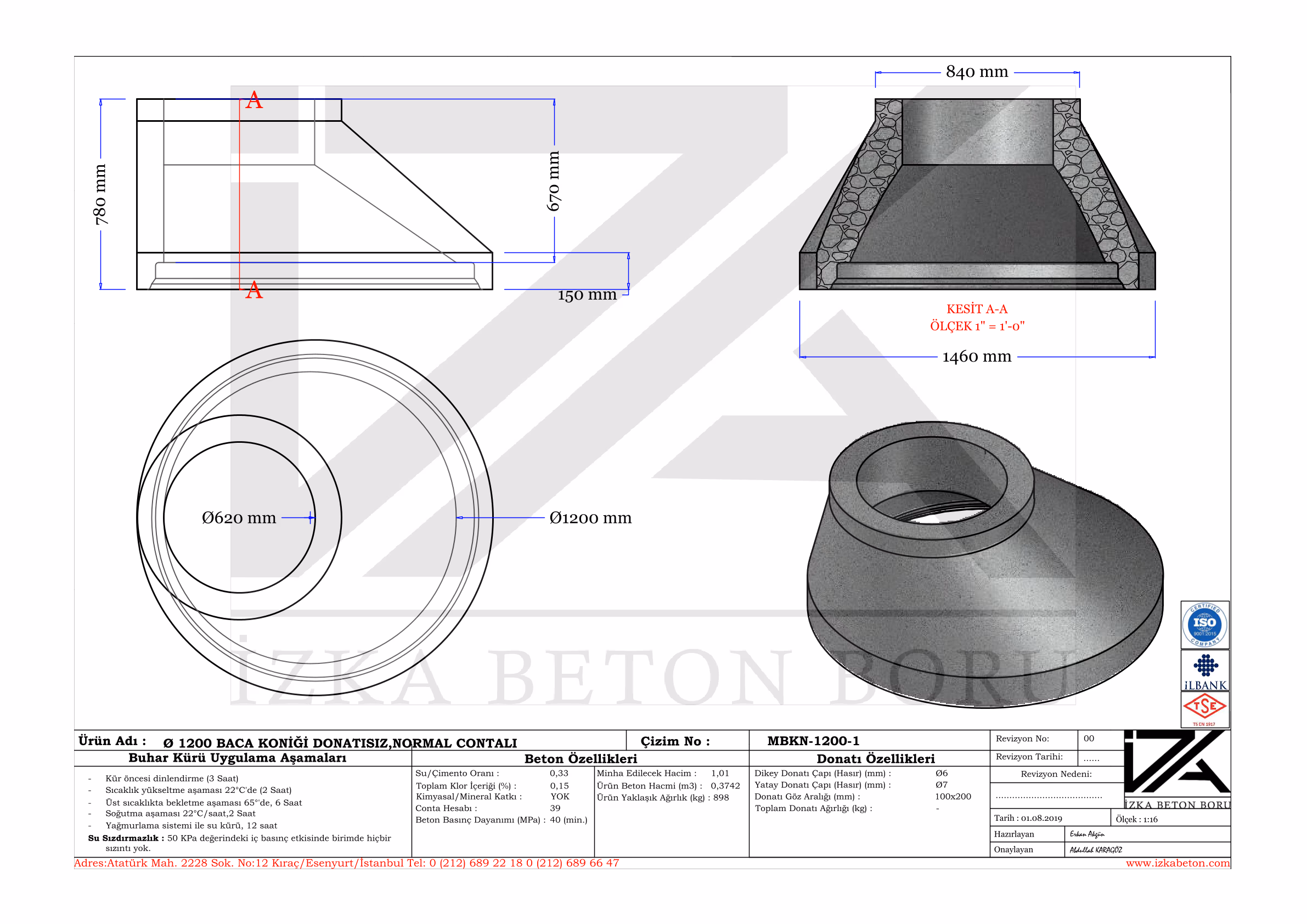 1200mm Muayene Baca Koniği Teknik Çizim