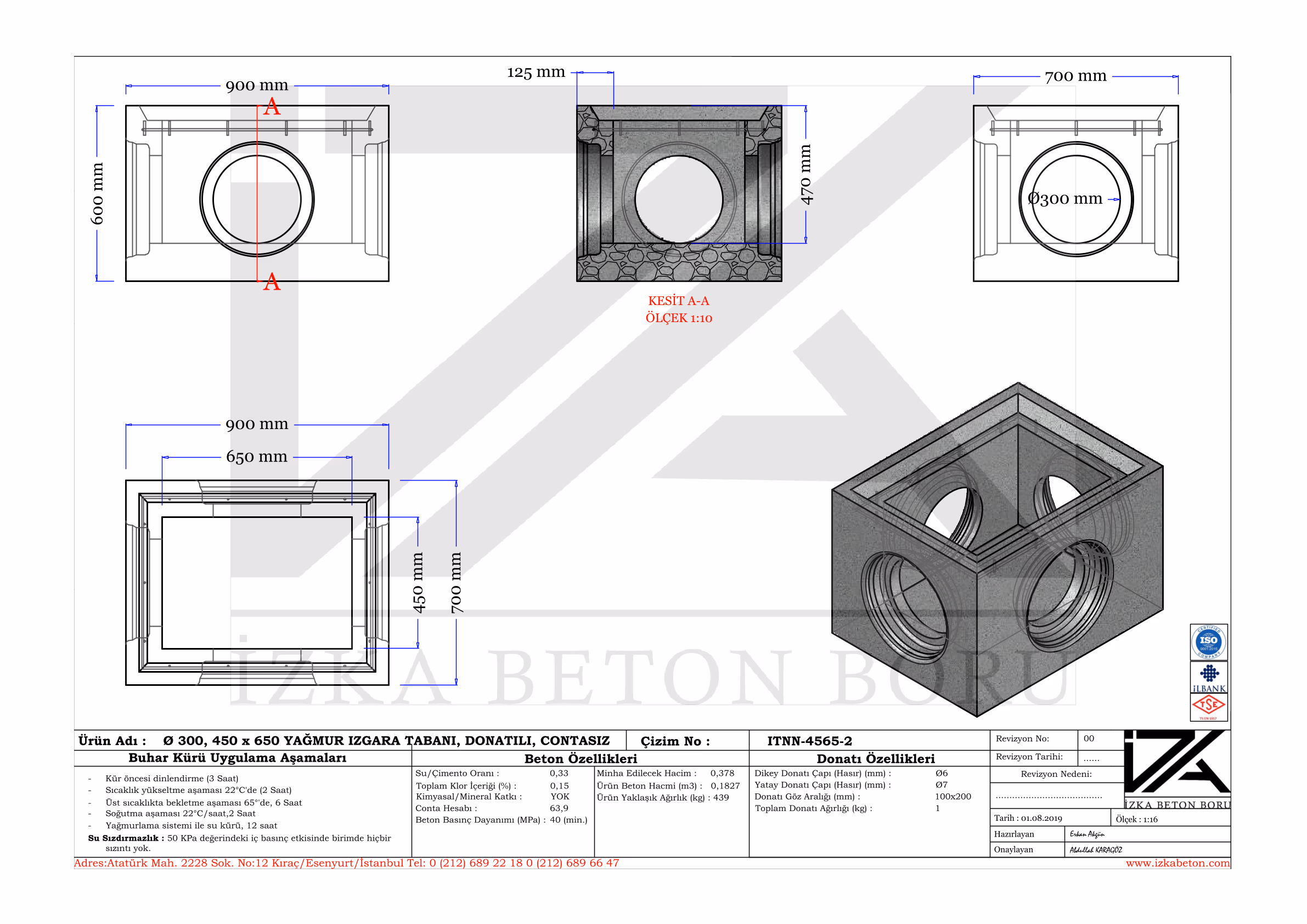45x65x300mm Yağmur Izgara Baca Tabanı Teknik Çizim