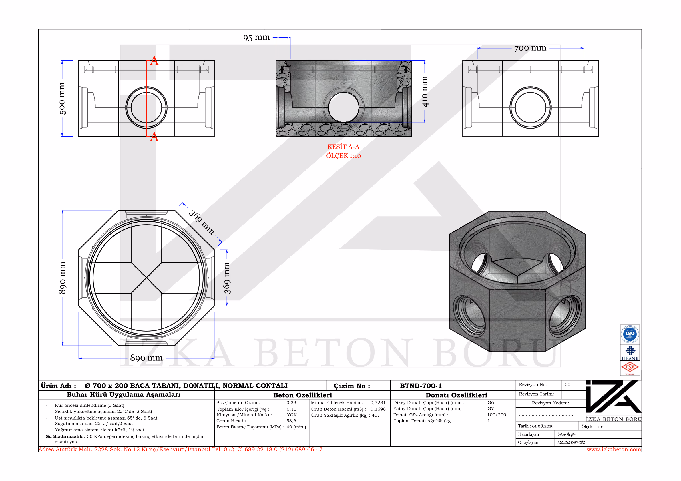 700x200mm Muayene Baca Tabanı Teknik Çizim