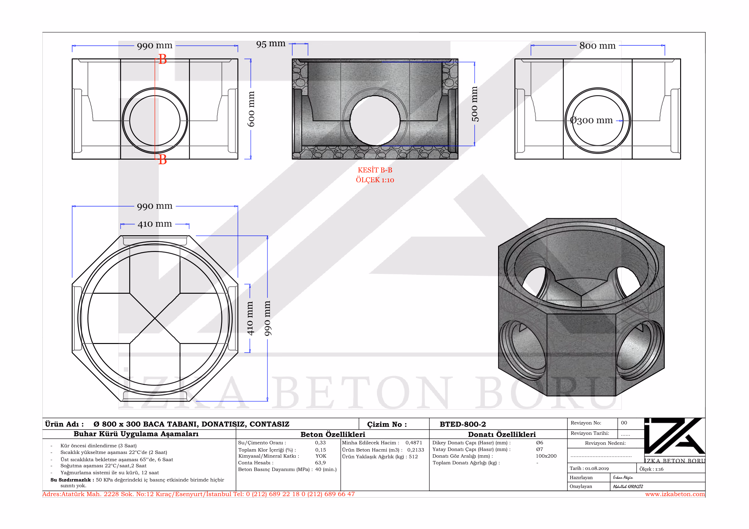 800x300mm Muayene Baca Tabanı Teknik Çizim