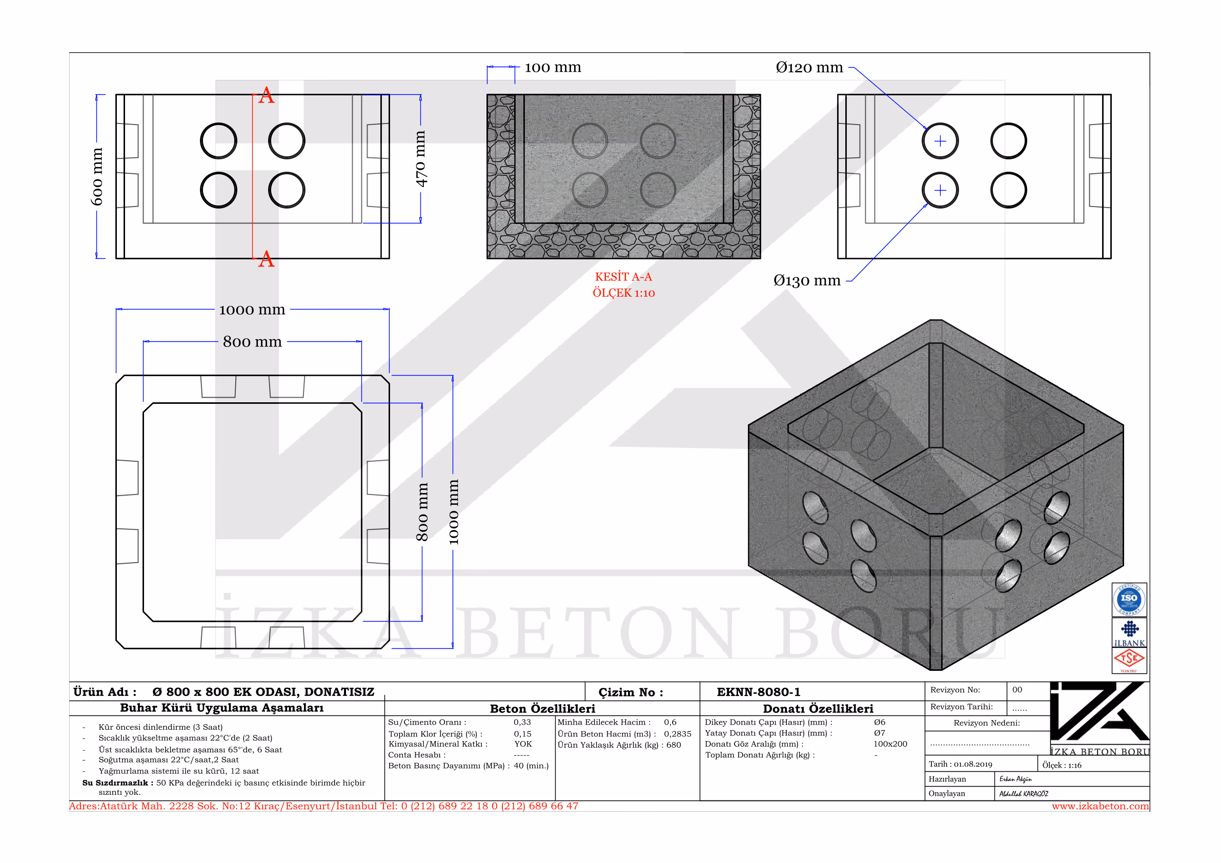 80X80 Fiberoptik Menhol Ek Oda Teknik Çizim