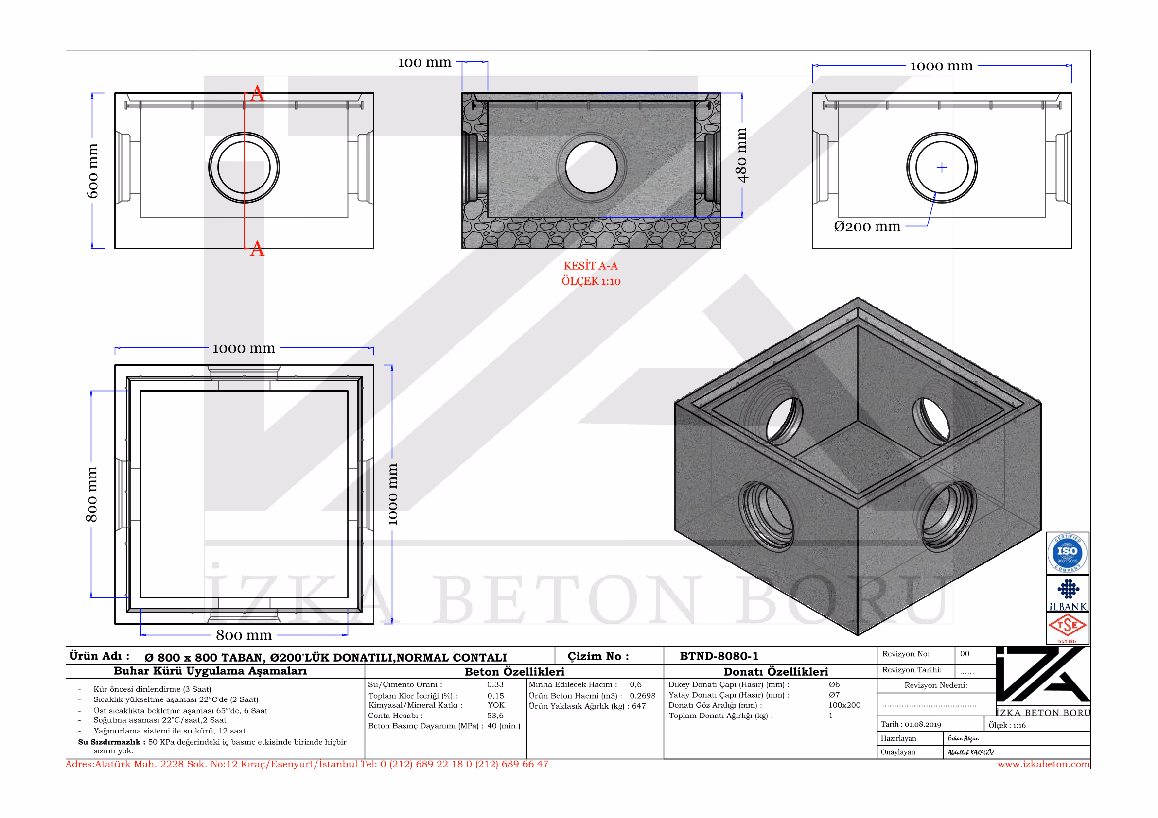 80x80x200mm Yağmur Izgara Baca Tabanı Teknik Çizim