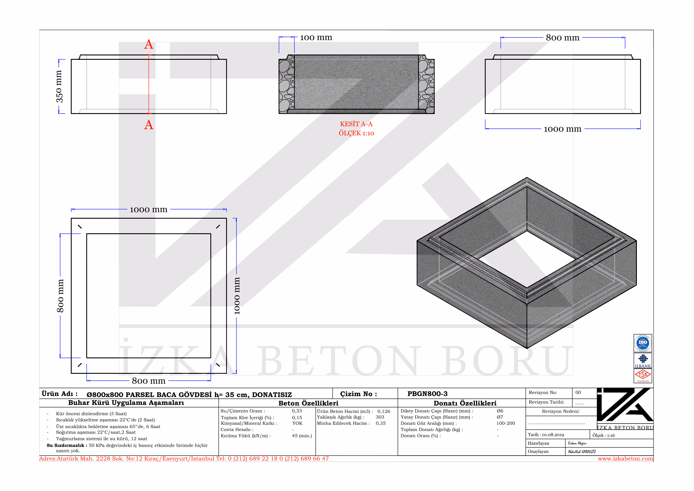80x80x300mm Yağmur Izgara Baca Gövdesi Teknik Çizim