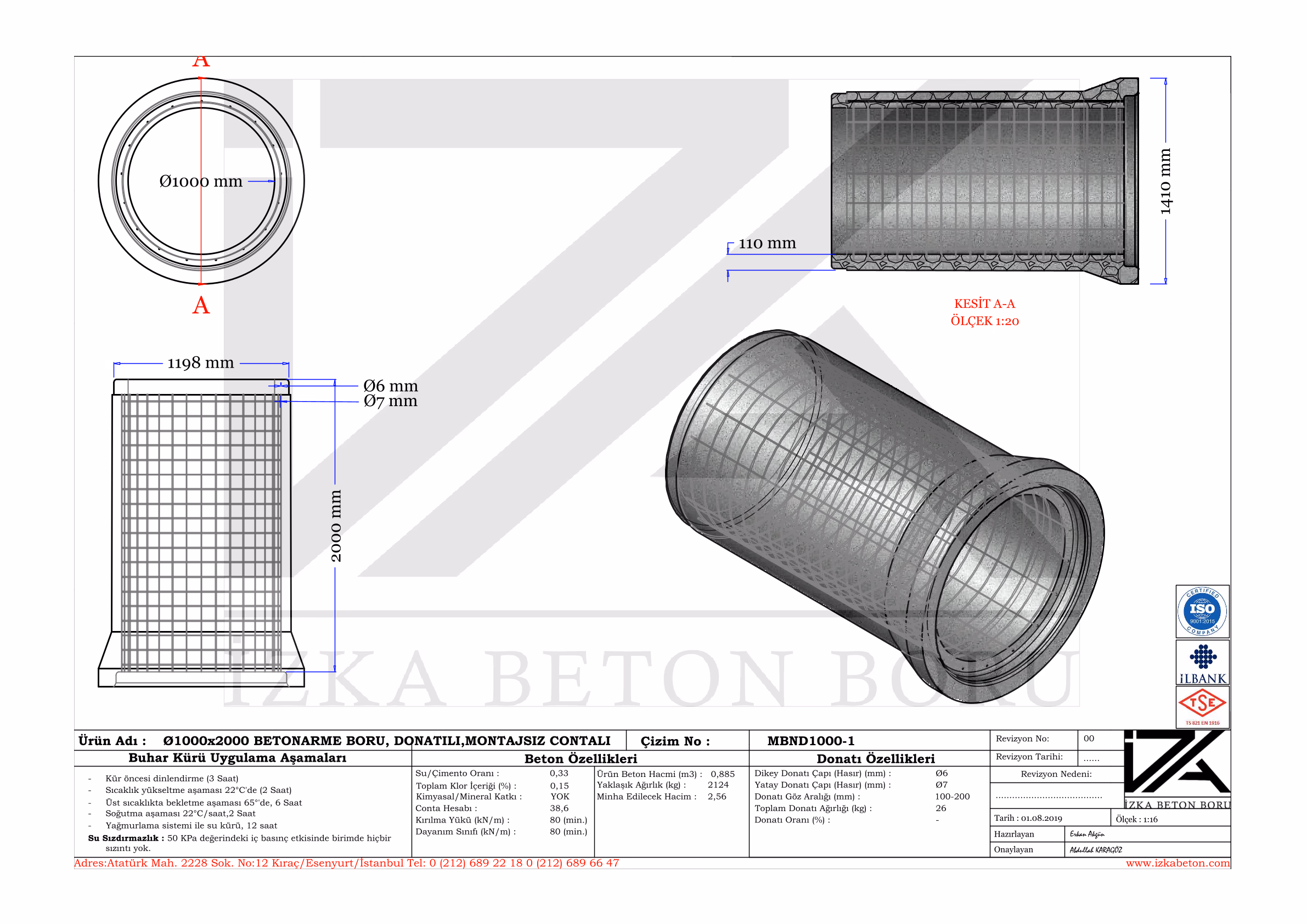 Q1000mm M.Betonarme Boru Teknik Çizim