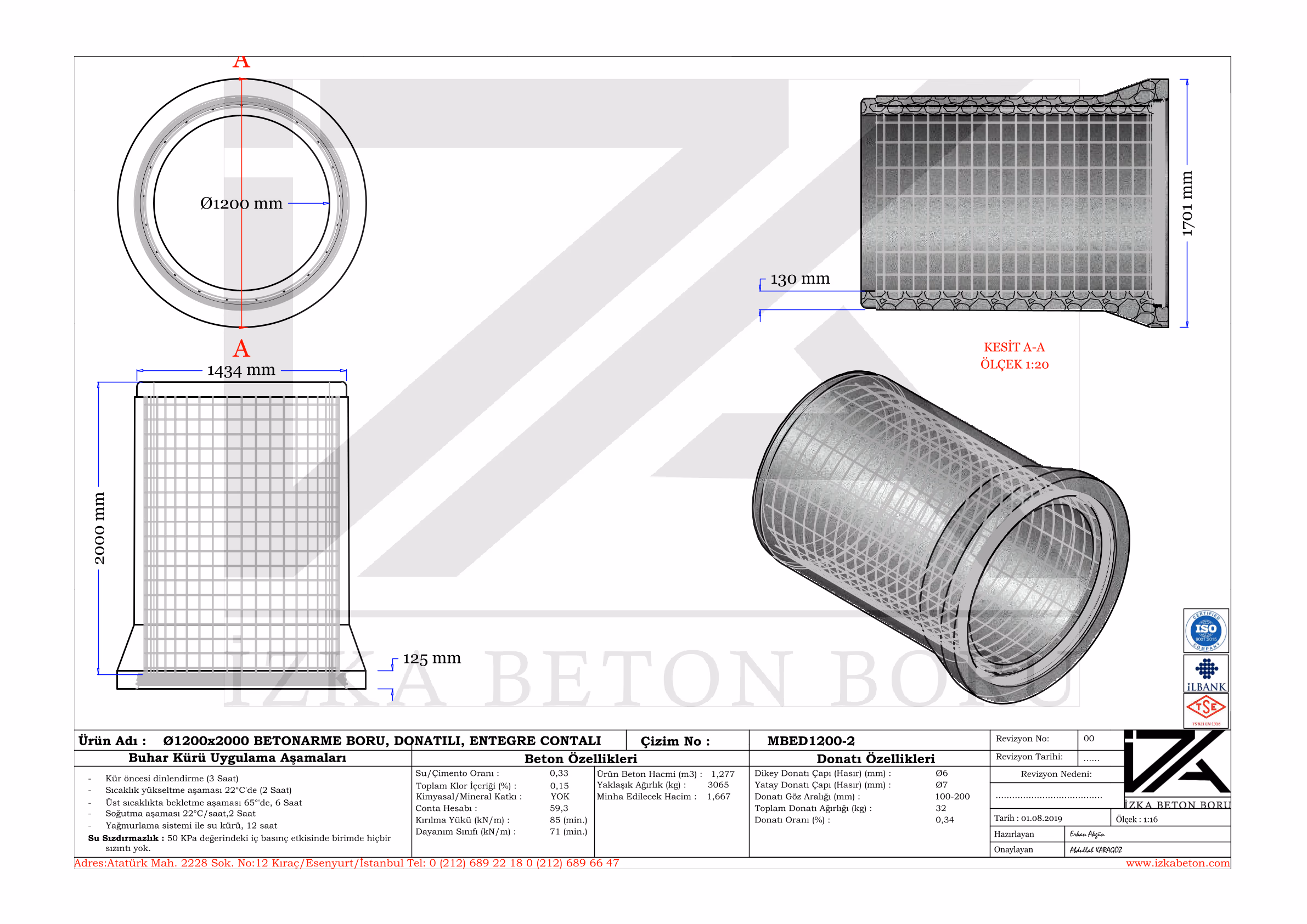 Q1200mm Entegre Beton Boru Teknik Çizim