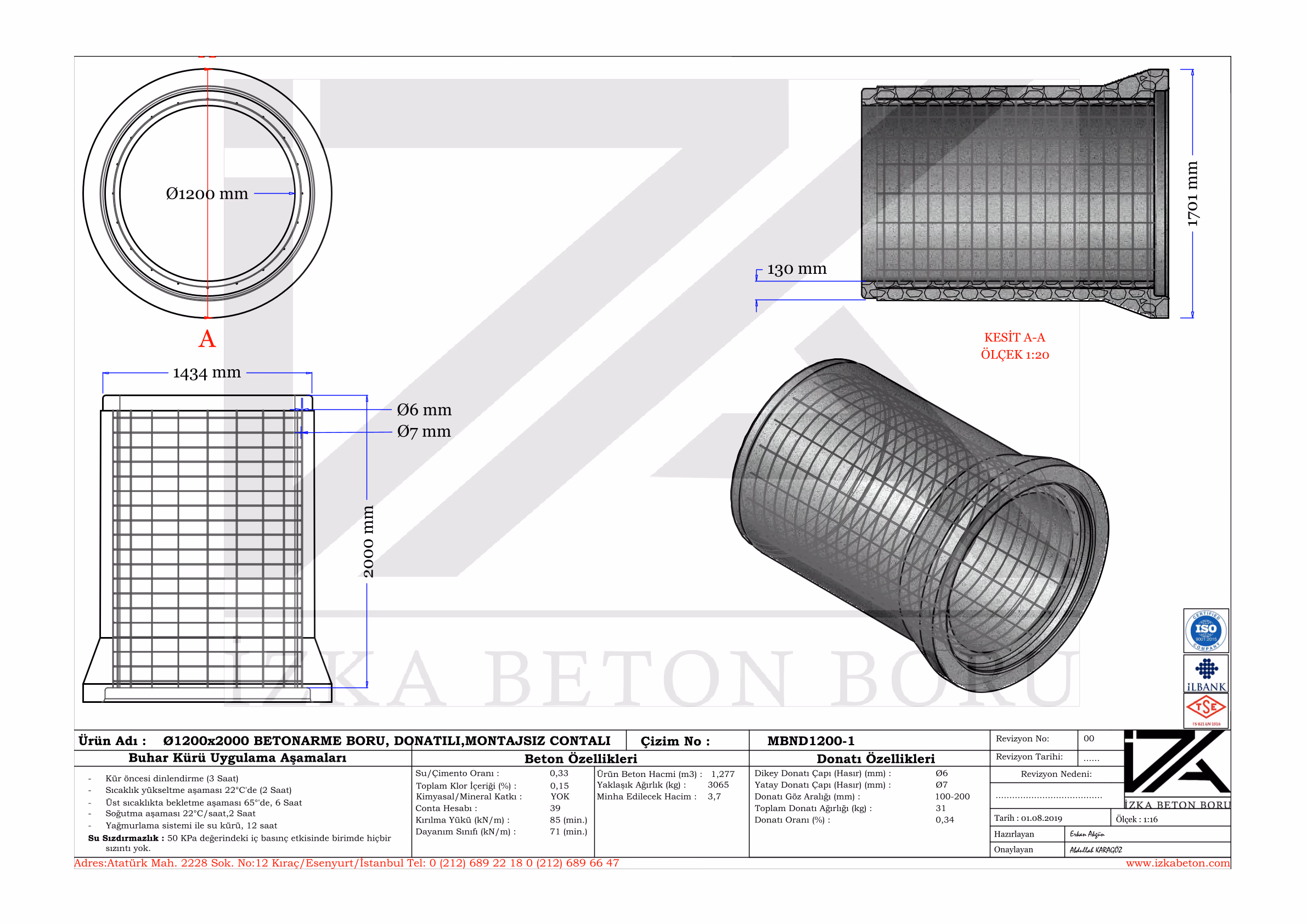 Q1200mm M.Betonarme Boru Teknik Çizim