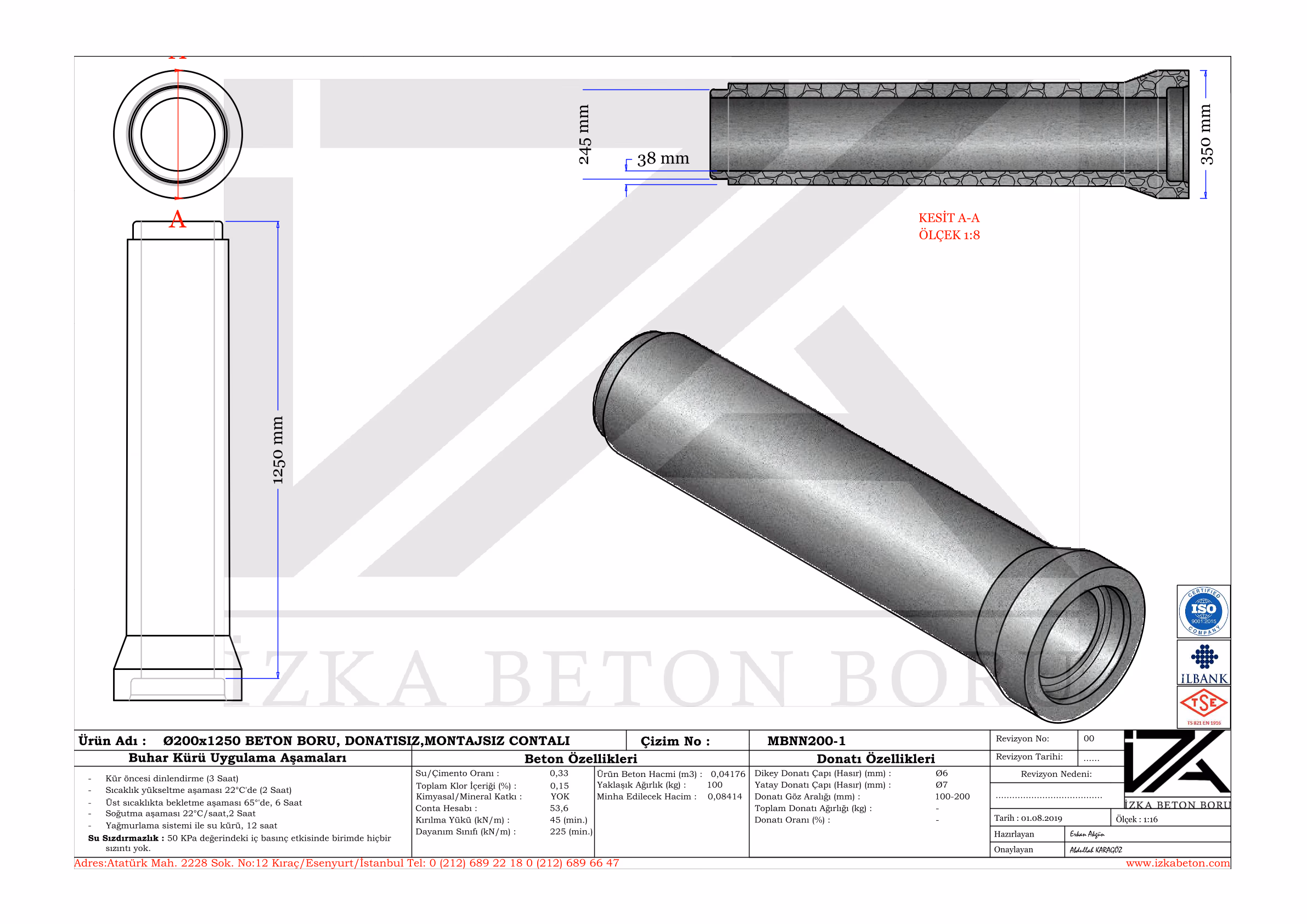 Q200mm M.Beton Boru Teknik Çizim