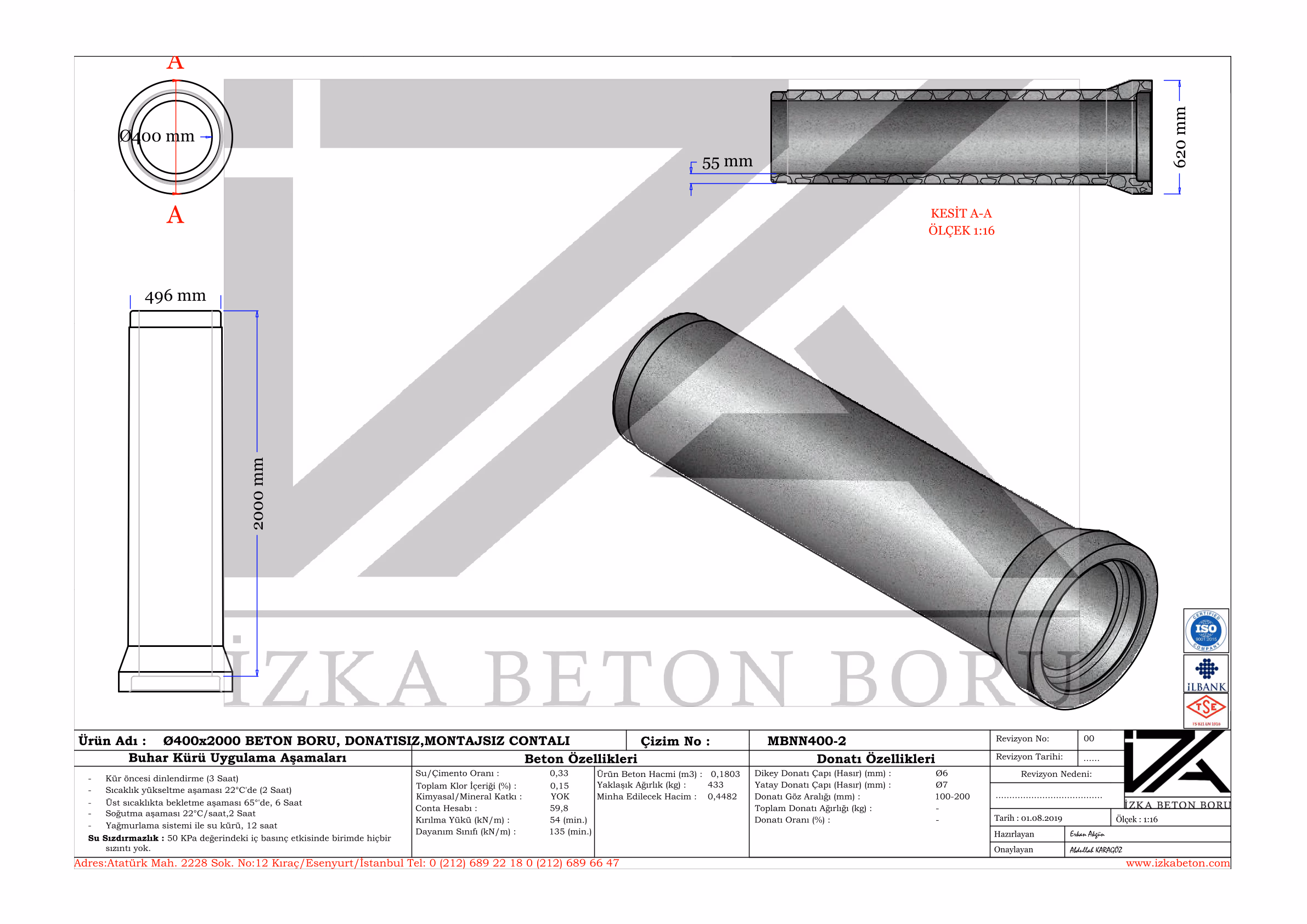 Q400mm M.Beton Boru Teknik Çizim