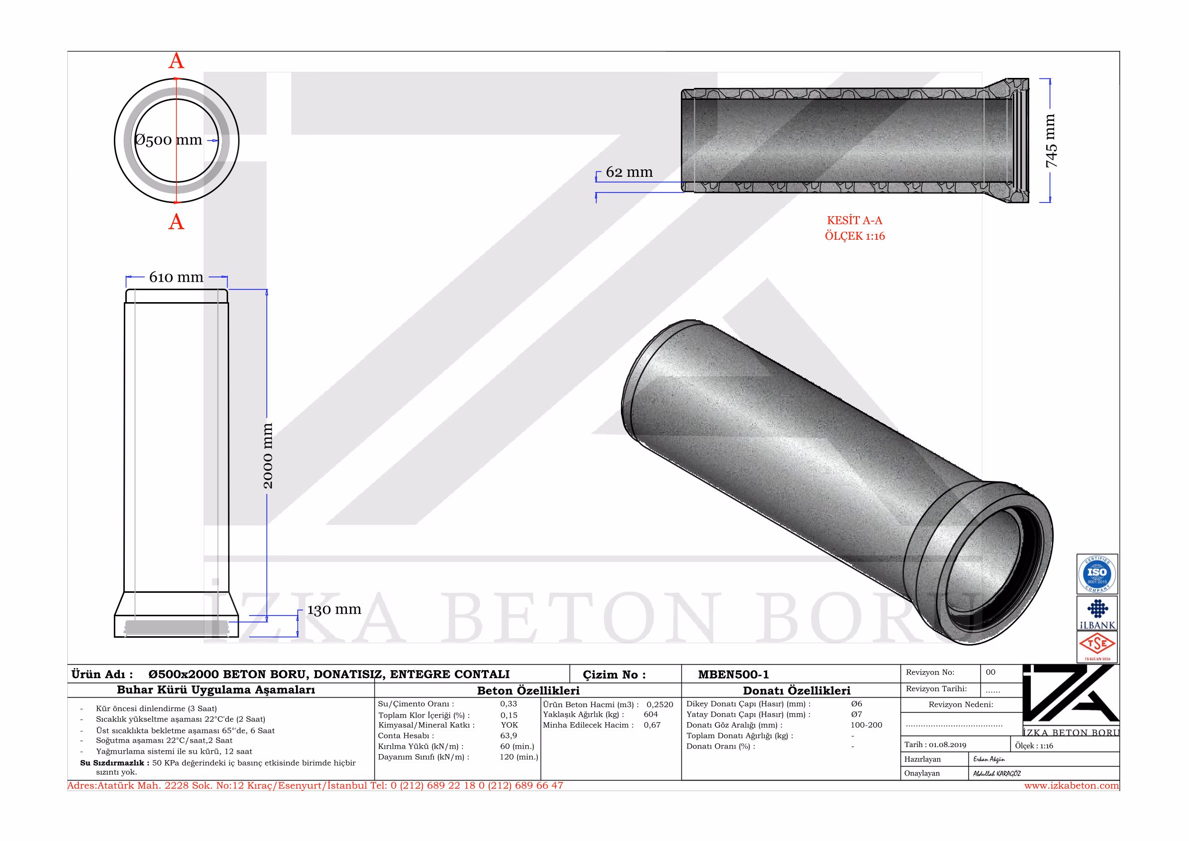 Q500mm Entegre Beton Boru Teknik Çizim