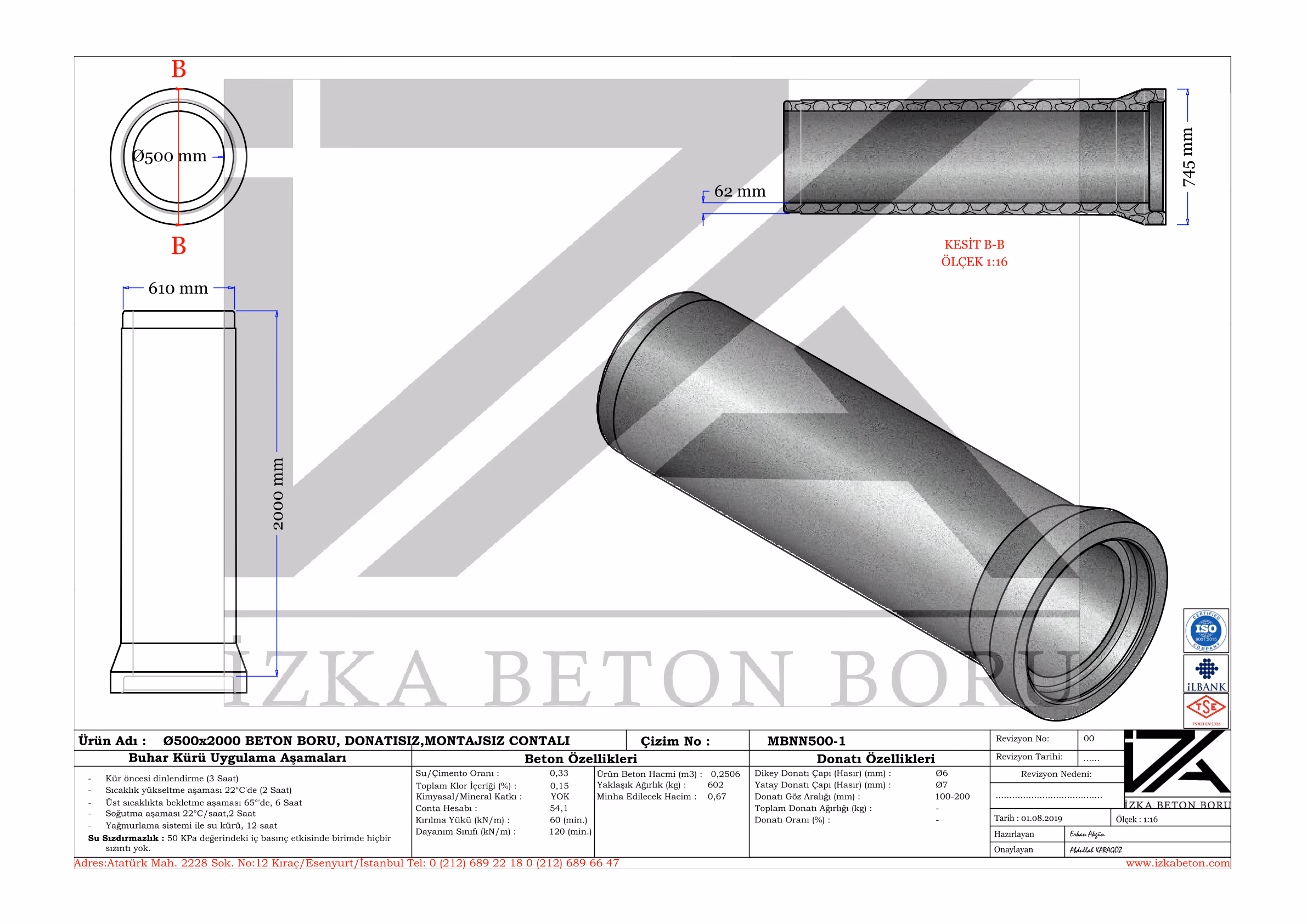 Q500mm M.Beton Boru Teknik Çizim
