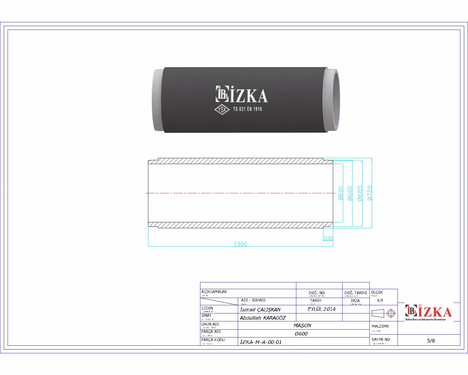 Q600mm Beton Boru Manşon Teknik Çizim