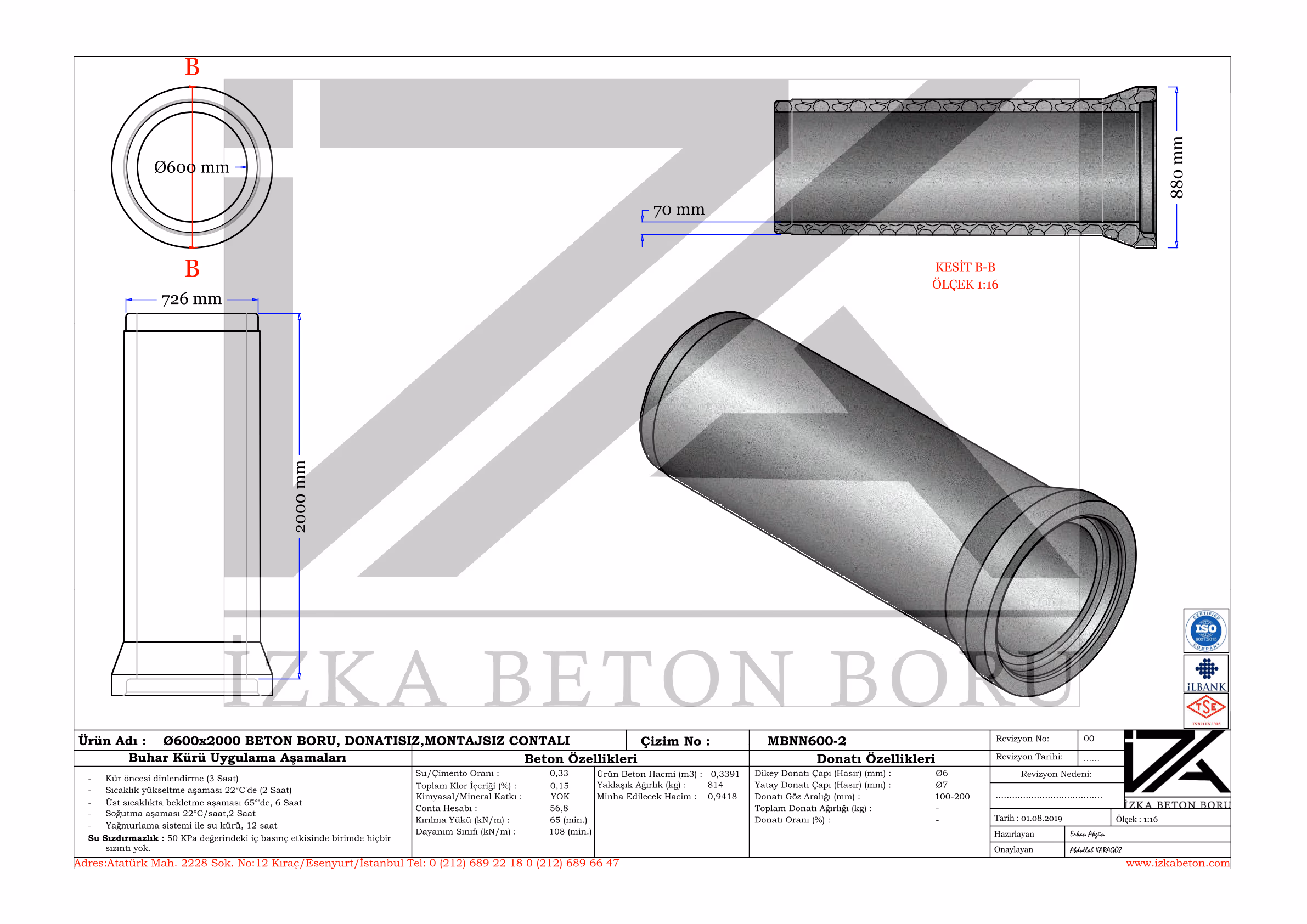 Q600mm M.Beton Boru Teknik Çizim