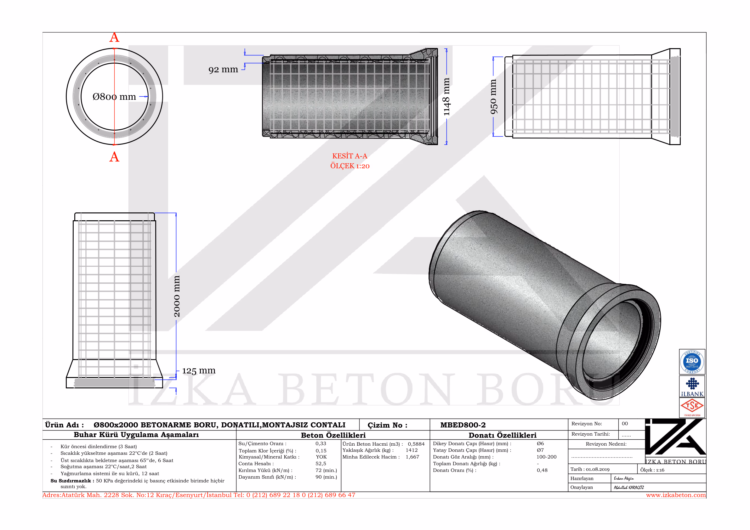 Q800mm Entegre Beton Boru Teknik Çizim
