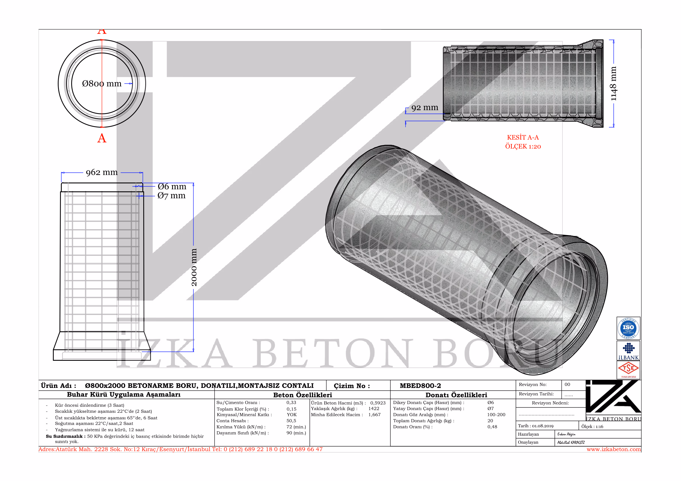 Q800mm M.Beton Boru Teknik Çizim